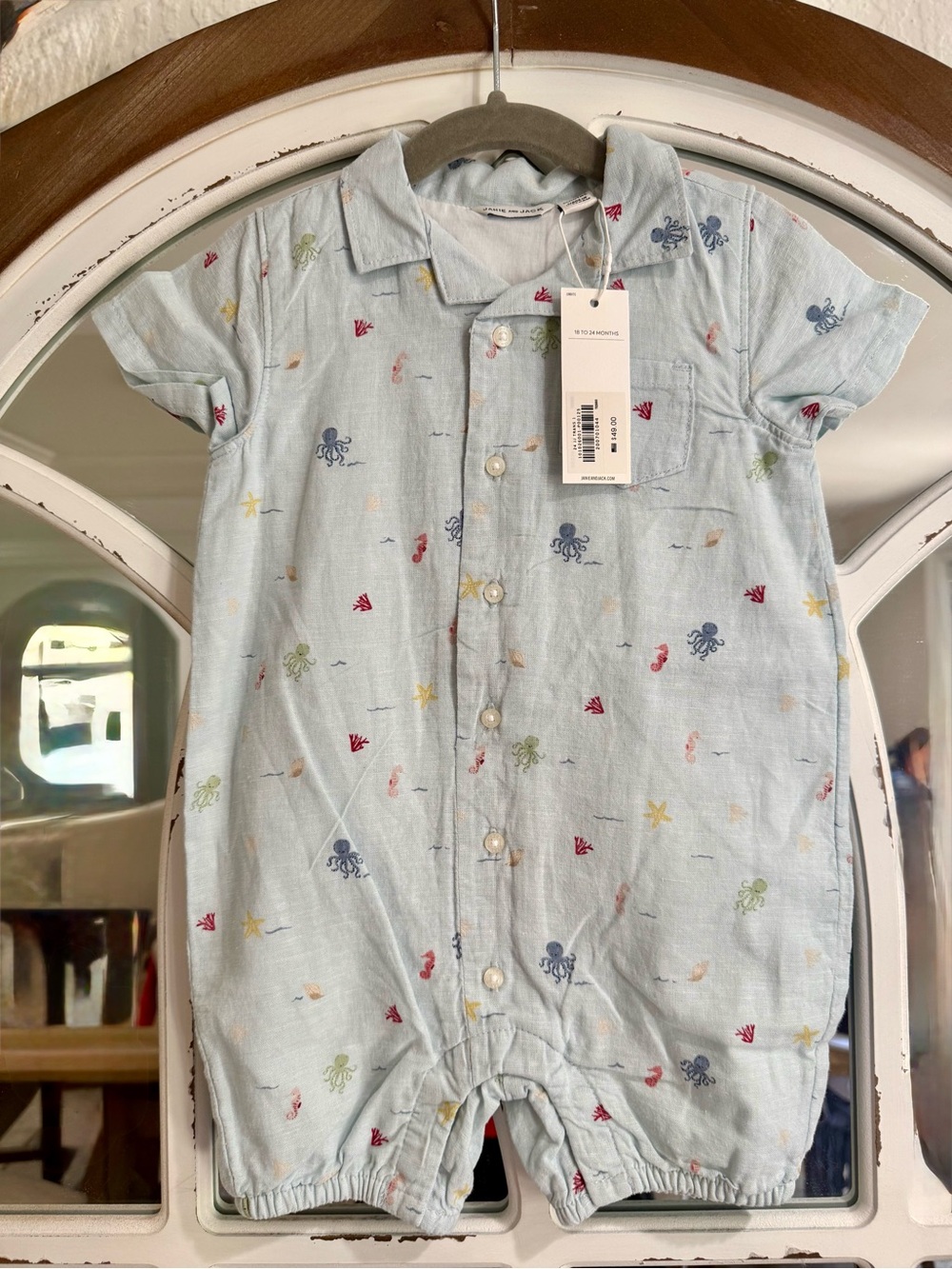 Janie and Jack Light Blue Sea Creature Button Romper